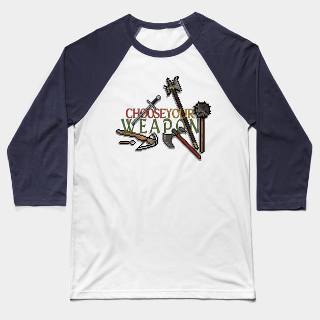 Pixel Medieval Weapons: Choose Your Weapon Baseball T-Shirt by Fun Funky Designs